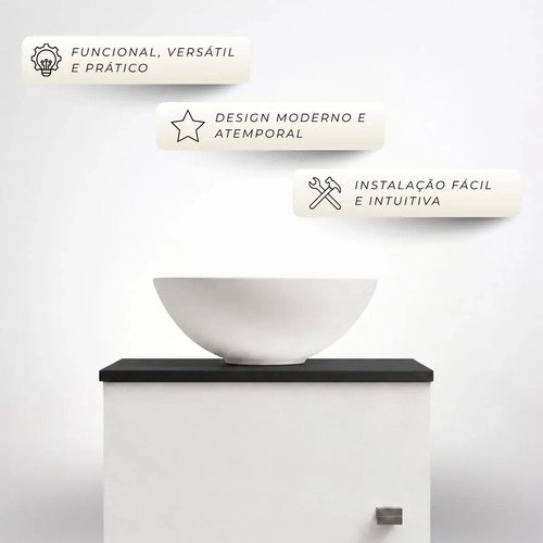 Gabinete Armário Para Banheiro Com Cuba E Espelho 40cm Pia Branco Móvel Preto Quantidade De Furos Para Torneira Um Furo