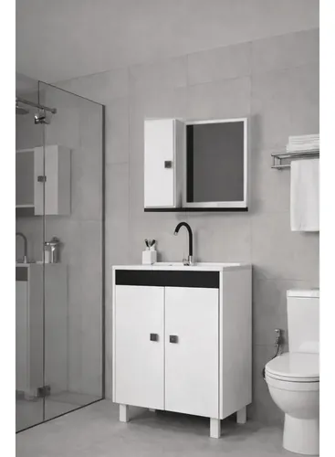 Gabinete banheiro 60cm completo com cuba e espelho onix