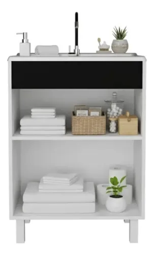 Gabinete Banheiro 60cm Completo Com Cuba E Espelho Onix