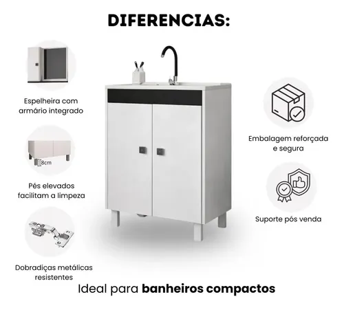 Gabinete Banheiro 60cm Completo Com Cuba E Espelho Onix