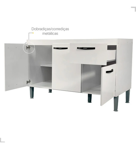 Gabinete de Pia 1,20 Balcão de Cozinha Multiuso 3 Portas Armário de Pia Armário de Cozinha 120x80x52cm Organizador para Pia Cor Branco Ideal para cozinha compacta e área de serviço Porta Panela Branco