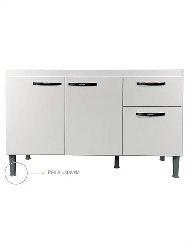 Gabinete de Pia 1,20 Balcão de Cozinha Multiuso 3 Portas Armário de Pia Armário de Cozinha 120x80x52cm Organizador para Pia Cor Branco Ideal para cozinha compacta e área de serviço Porta Panela Branco