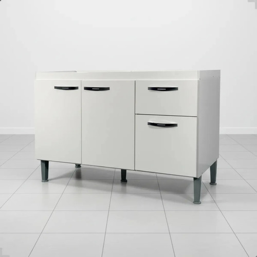 Gabinete de Pia 1,20 Balcão de Cozinha Multiuso 3 Portas Armário de Pia Armário de Cozinha 120x80x52cm Organizador para Pia Cor Branco Ideal para cozinha compacta e área de serviço Porta Panela Branco