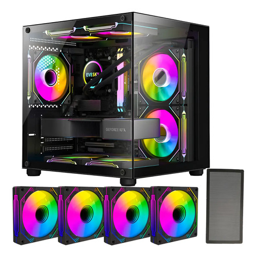 Gabinete gamer aquario em vidro com 4 fans rgb gb1796