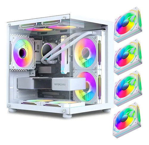 Gabinete gamer aquario em vidro com 4 fans rgb gb1797 cor br