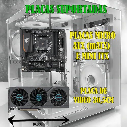 Gabinete Gamer Aquário Em Vidro Com 4 Fans Rgb Gb1797 Cor Branco