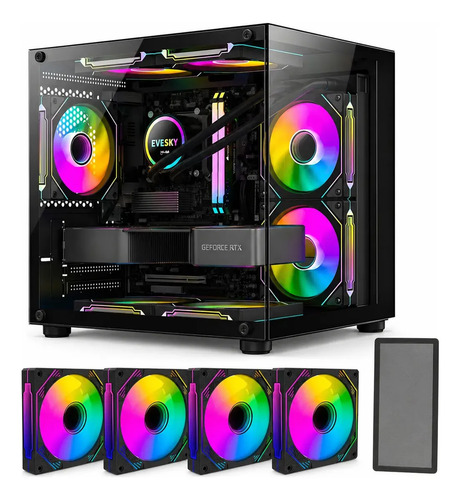 Gabinete gamer hayom aquario com 4 cooler fan led rgb