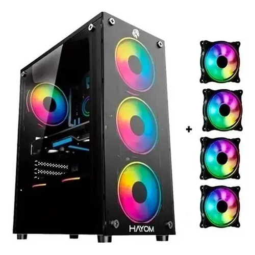 Gabinete gamer hayom gb1749 mid tower 4 fans preto atxm atx