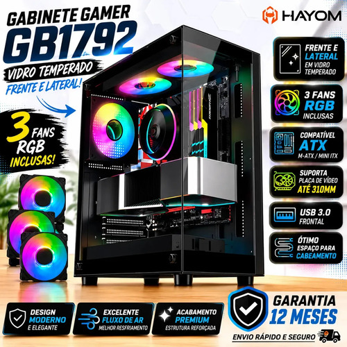 Gabinete gamer mid tower rgb atx em vidro temperado gb1792 1