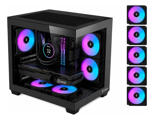 Gabinete gamer obsid aquario com 5 cooler fan led rgb