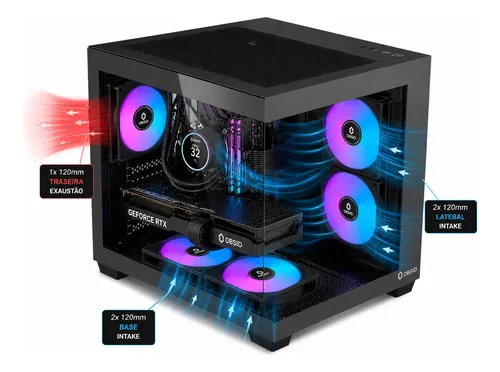 Gabinete Gamer Obsid Aquário Com 5 Cooler Fan Led Rgb