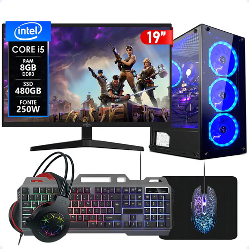 Gamer pc completo intel i5 8gb ssd 480gb mon 19 strong tech