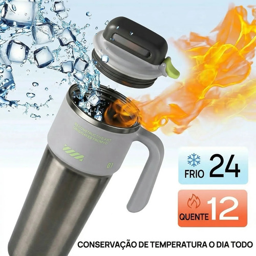 Garrafa Copo Alça Térmico 1l Aço Inoxidável Click Rapido