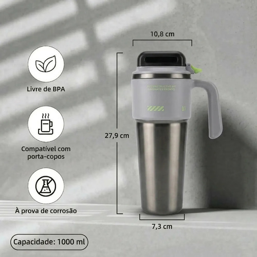 Garrafa Copo Alça Térmico 1l Aço Inoxidável Click Rapido