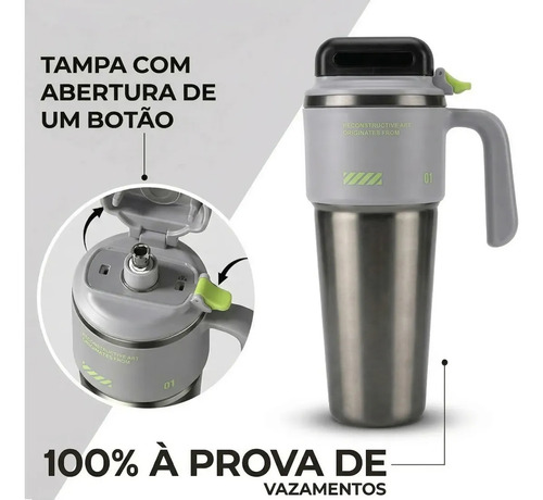Garrafa Copo Alça Térmico 1l Aço Inoxidável Click Rapido