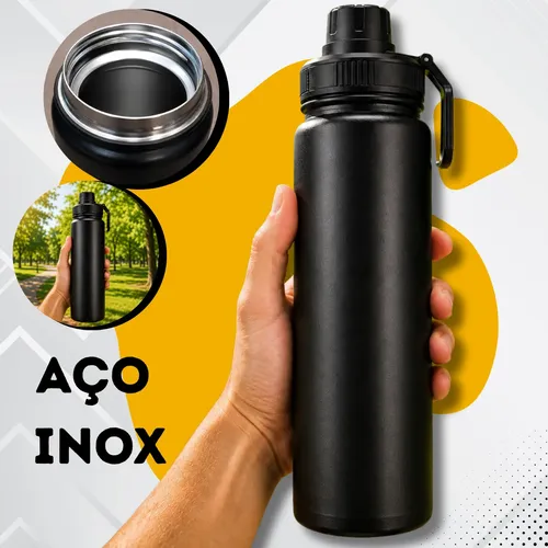 Garrafa de agua termica 800ml cafe inox copo frio e quente