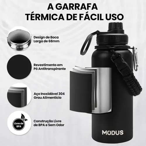 Garrafa Térmica 950ml Com Alça Aço Inox 304 Boca Larga