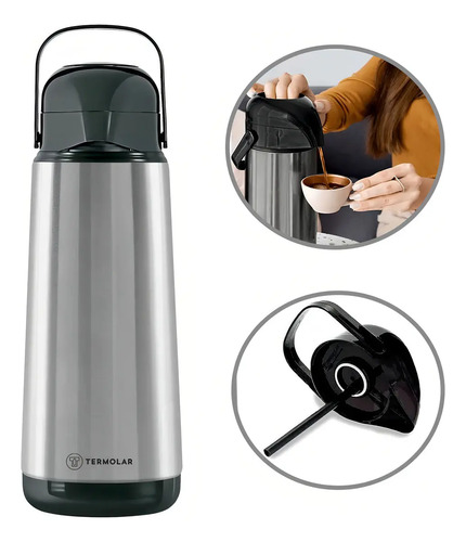 Garrafa Térmica Vidro Lúmina 1,8l Para Café Ou Chá Termolar Cor Cinza
