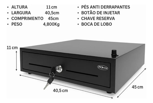 Gaveta de Dinheiro Menno MG-41 CS ECO Manual Preta com Sistema Boca de Lobo