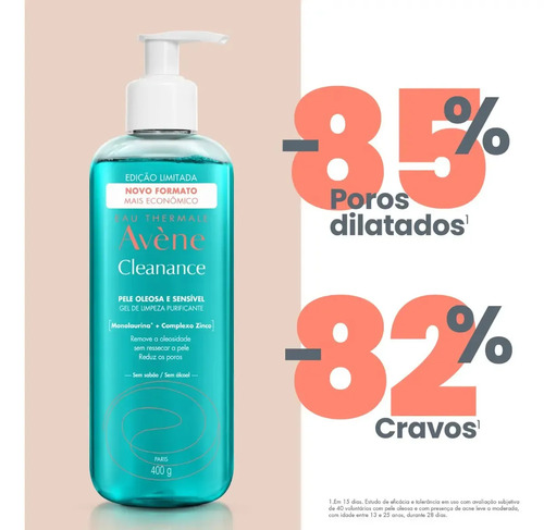 Gel de Limpeza Facial Purificante Avène Cleanance Pele Oleosa e Sensível 400g