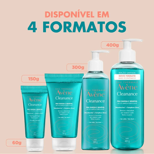 Gel de Limpeza Facial Purificante Avène Cleanance Pele Oleosa e Sensível 400g