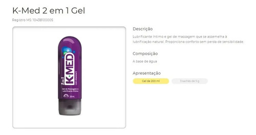 Gel Lubrificante Íntimo 2 em 1 K-Med Frasco 203g