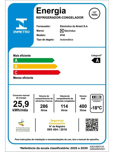 Geladeira Electrolux Frost Free 400l Autosense Branca (if44)