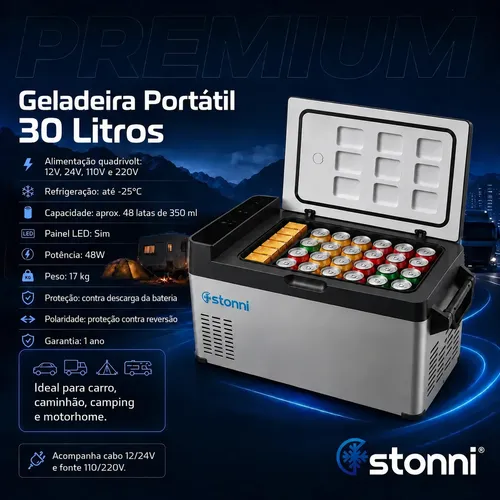 Geladeira Portátil 30l 12/24v 110/220v Caminhão Motorhome