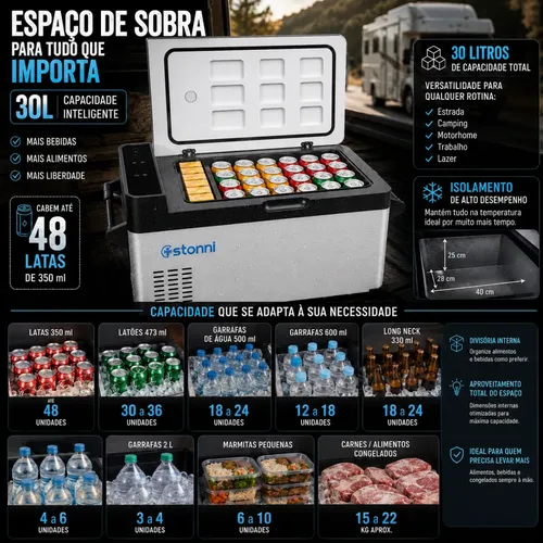 Geladeira Portátil 30l 12/24v 110/220v Caminhão Motorhome