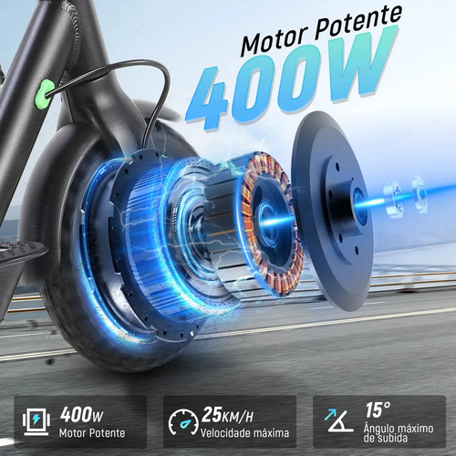 Gm5 P1 Max Patinete Elétrico Adulto, 400 W Scooter Elétrica, Autonomia De 30 Km Com A Bateria Totalmente Carregada, Velocidade Máxima De 25 Km/h, 10 Inch Pneu, Aplicativo Bluetooth