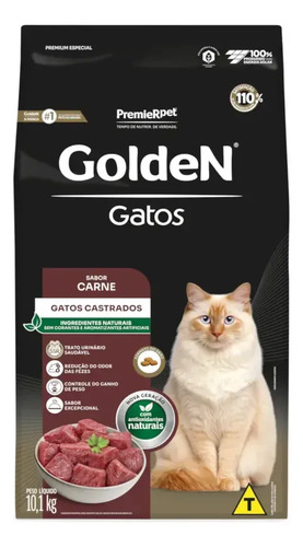 Golden Gatos Castrados Carne 10,1kg Alimento Ração Saudável