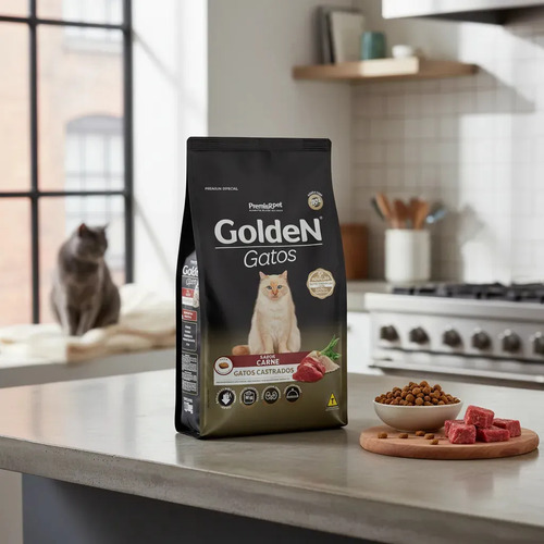 Golden Gatos Castrados Carne 10,1kg Alimento Ração Saudável