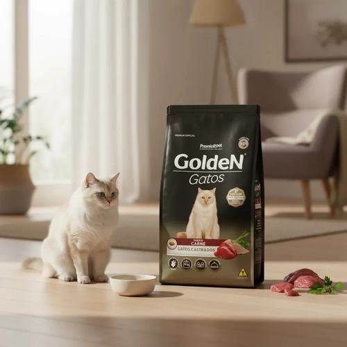 Golden Gatos Castrados Carne 10,1kg Alimento Ração Saudável