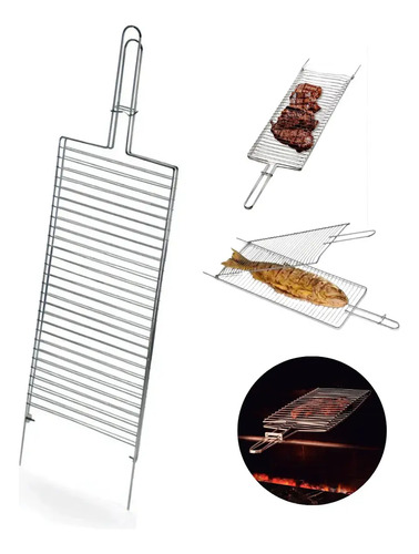 Grelha dupla abaulada aco carbono 70 cm x 20 cm churrasco pe