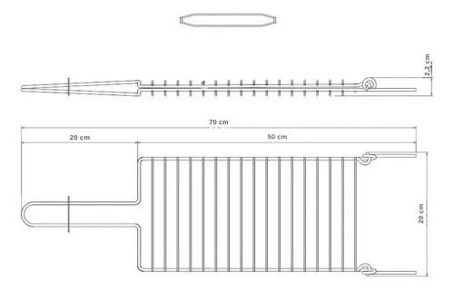Grelha Dupla Abaulada Aço Carbono 70 cm x 20 cm Churrasco Peixe Frango Carne Grelhas Premium