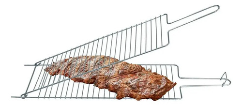 Grelha Dupla Abaulada Aço Carbono 70 cm x 20 cm Churrasco Peixe Frango Carne Grelhas Premium