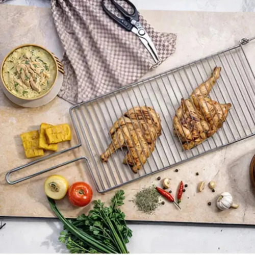 Grelha Dupla Abaulada Aço Carbono 70 cm x 20 cm Churrasco Peixe Frango Carne Grelhas Premium