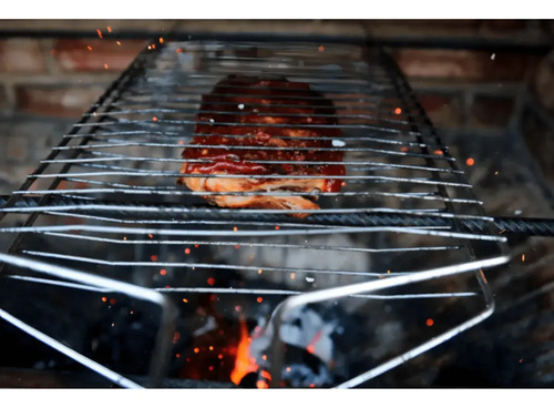 Grelha Dupla Abaulada Aço Carbono 70 cm x 20 cm Churrasco Peixe Frango Carne Grelhas Premium