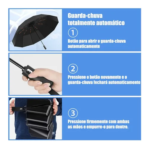 Guarda Chuva Abre E Fecha Automático Reforçado Contra Vento