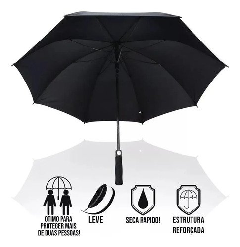 Guarda-chuva ET-One Automático Gigante 130cm Reforçado Preto Fibra de Vidro com Bolsa para Levar