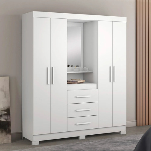 Guarda-roupa 4 Portas Huntano Branco - Moveisaqui
