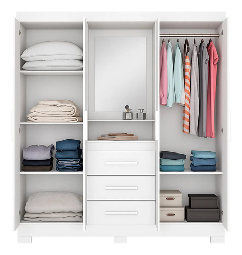 Guarda-roupa 4 Portas Huntano Branco - Moveisaqui