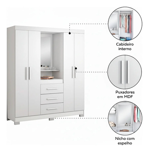 Guarda-roupa 4 Portas Huntano Branco - Moveisaqui