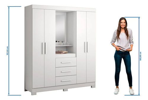 Guarda-roupa 4 Portas Huntano Branco - Moveisaqui