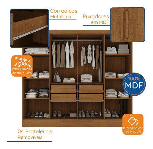 Guarda-roupa Casal 100% Mdf 8 Portas 4 Gavetas Jatobá