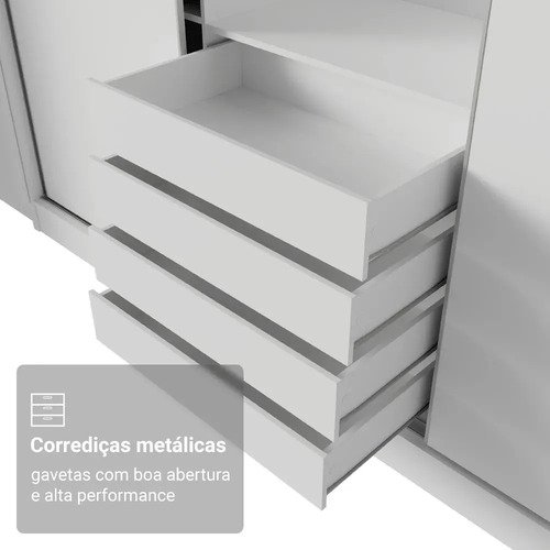 Guarda Roupa Casal 100% Mdf Madesa Royale 3 Portas Correr B Cor Branco 106309