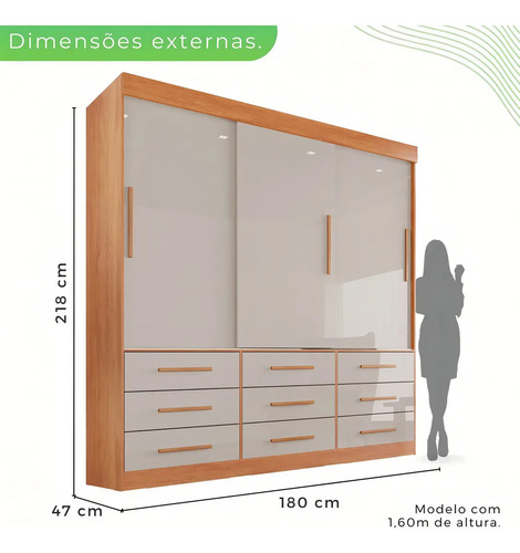 Guarda Roupa Casal 3 Portas 9 Gavetas Luana Sallêto Móveis