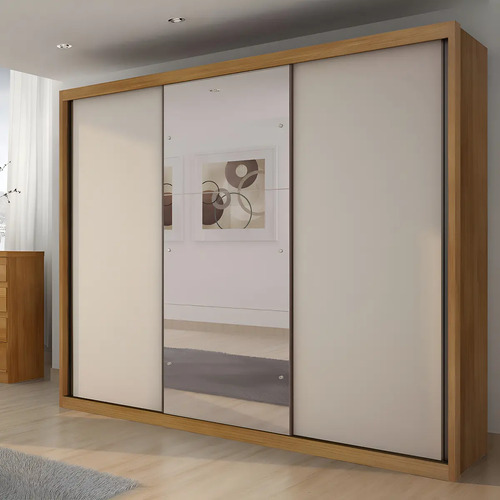 Guarda roupa casal 3 portas correr espelho mdf fosco horizon