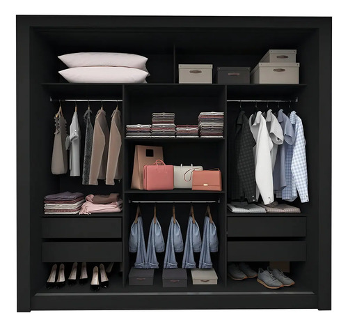 Guarda-roupa Casal 3 Portas Preto com Espelho Milão Yescasa MDF
