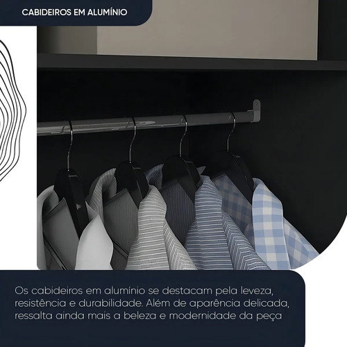 Guarda-roupa Casal 3 Portas Preto com Espelho Milão Yescasa MDF